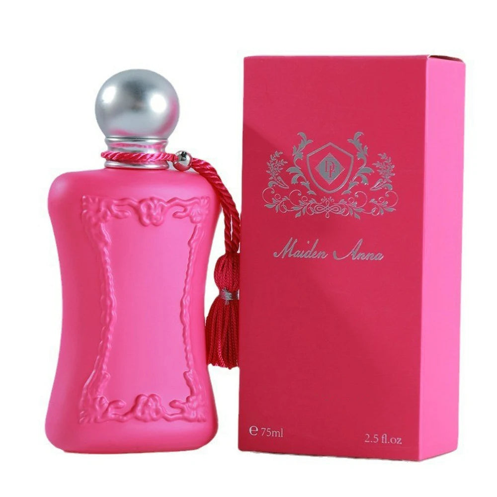 Parfum Séléna, flacon rose rouge avec bouchon argent et pompon tressé