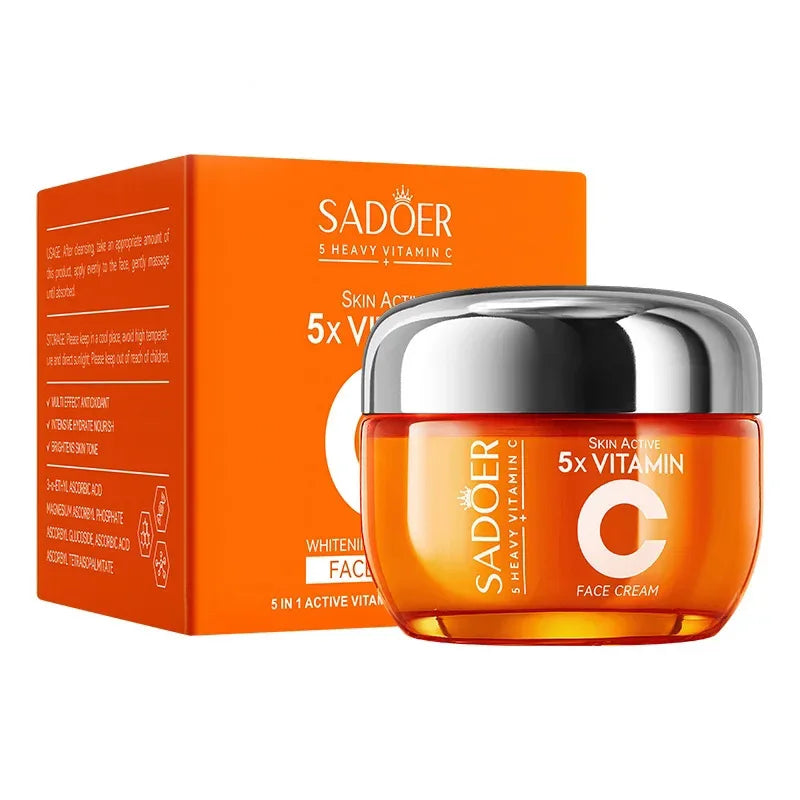 Crème visage à la vitamine C, pot ambre et boîte assortie