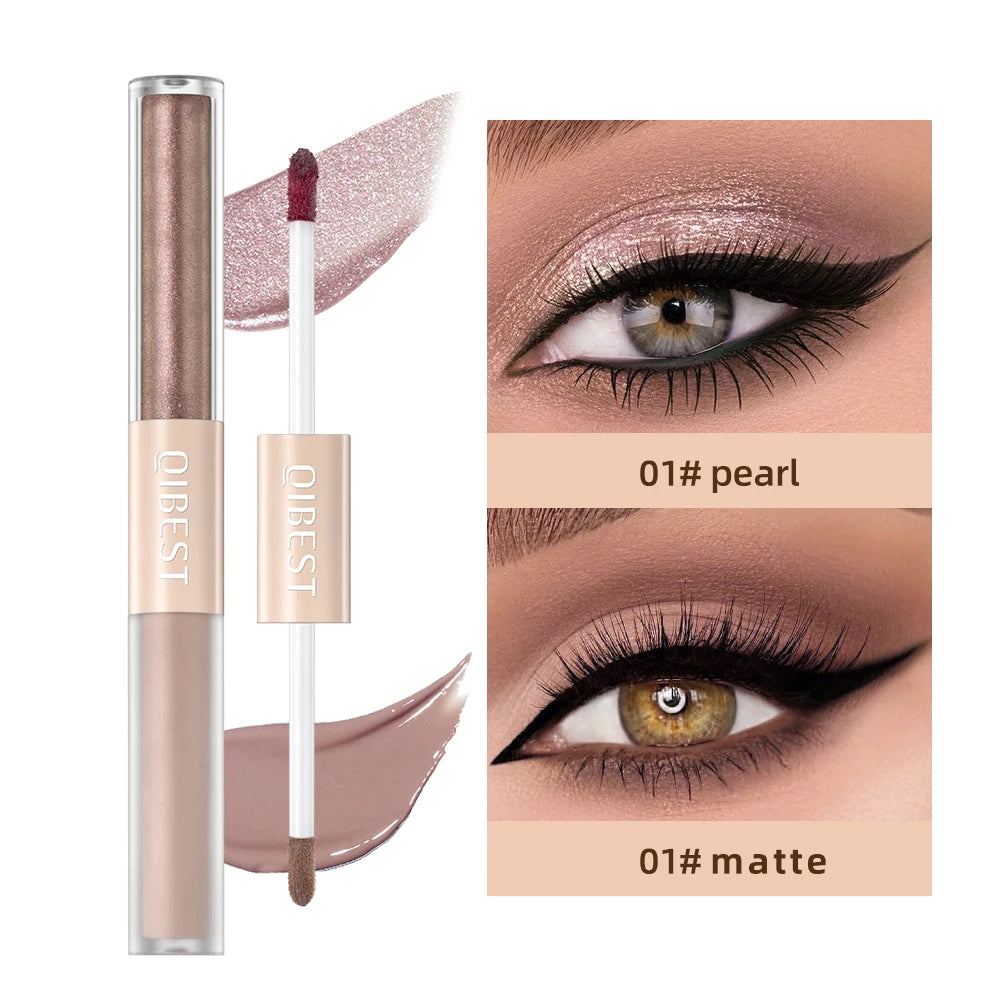 Crayon fard 01# pearl et 01# matte, applicateur et teinte rosée sur paupière
