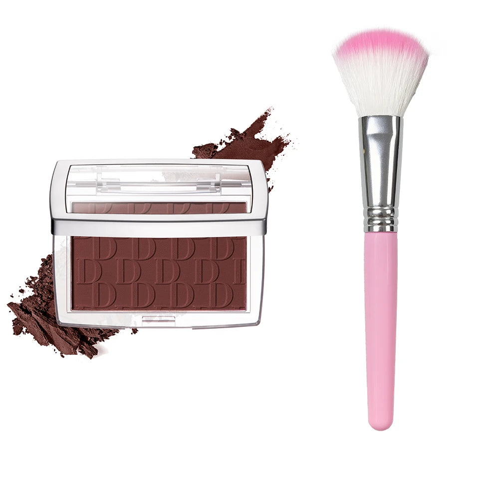 Palette de fard à joues brun-rouge et pinceau à poils blancs