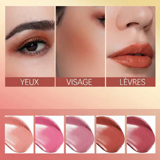 Blush liquide velours : application yeux, visage et lèvres en teinte rosée
