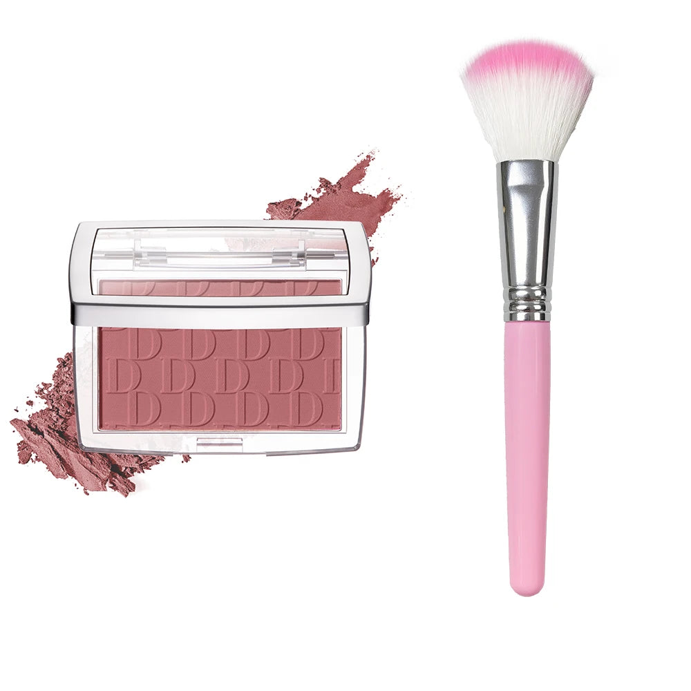 Palette de fard à joues rose mauve et pinceau à poils blancs