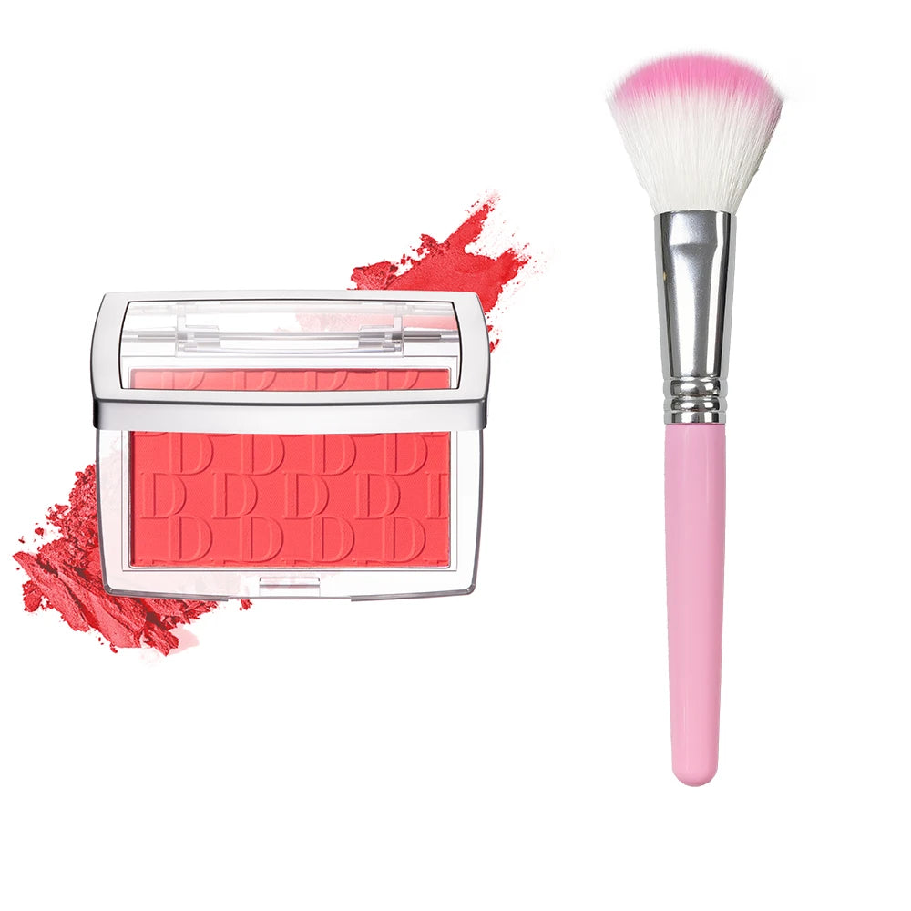 Palette de fard à joues corail/rouge clair et pinceau à poils blancs