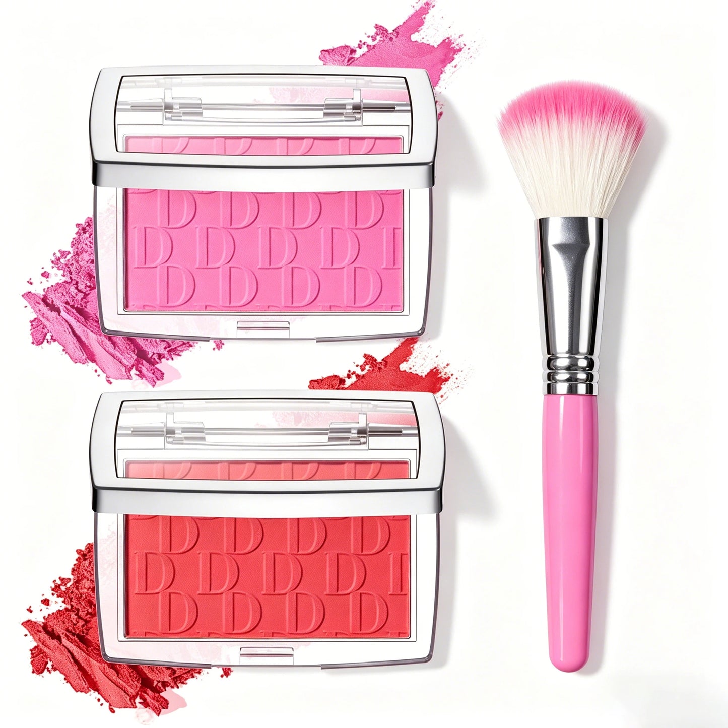Palette de fard à joues Mbeauty, nuances rose et blush, avec pinceau assorti