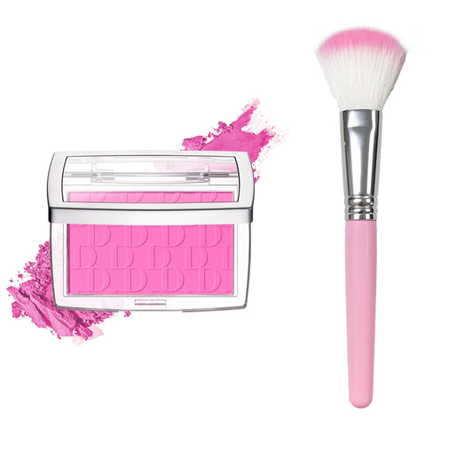 Palette de fard à joues rose vif et pinceau à poils blancs