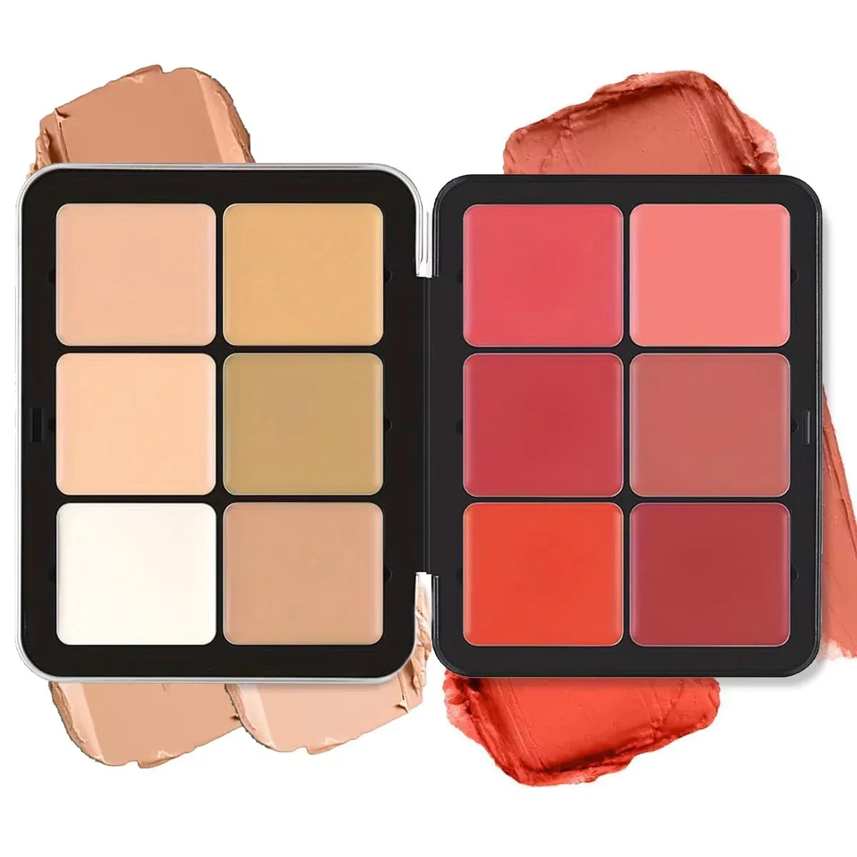 Palette blush compacte 12 couleurs: 6 teintes claires et 6 rouges/corail en 12 cases.