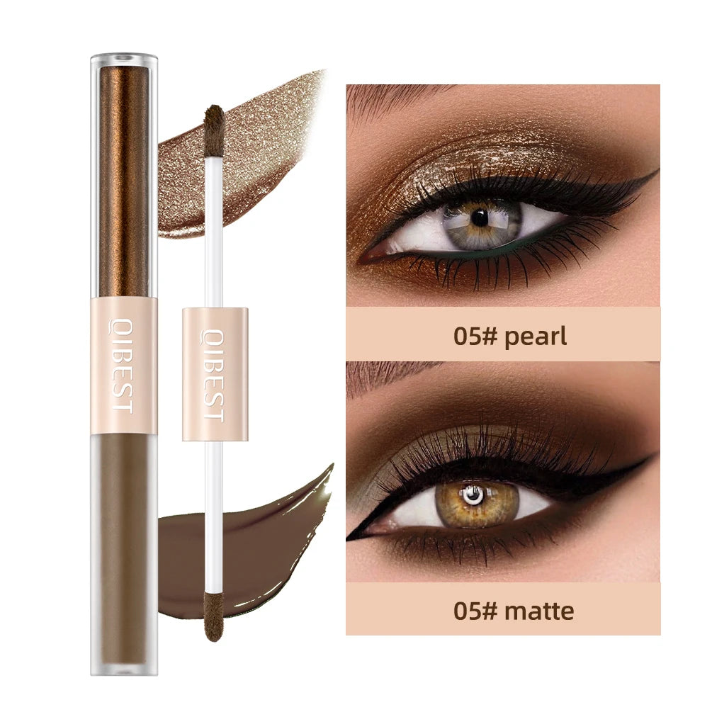 Crayon fard 05# pearl et 05# matte, applicateur et teintes brun doré sur paupière