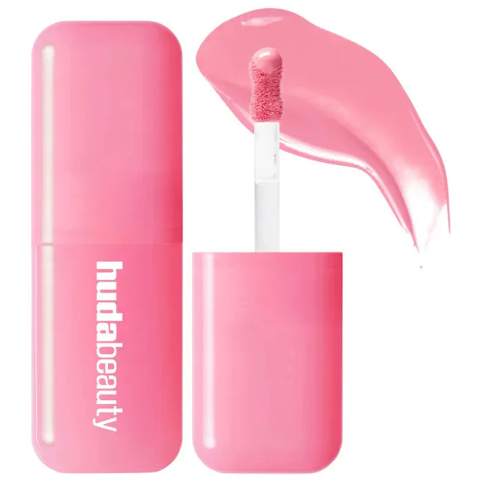 Blush liquide Huda Beauty rose clair, tube et embout applicateur