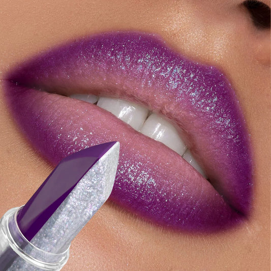 Rouge à lèvres violet changeant, lèvres brillantes avec paillettes et finition hydratante