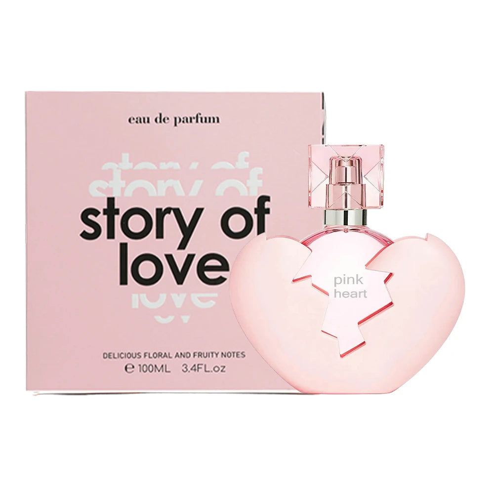 Coffret parfum et flacon cœur rose, inscription “pink heart”
