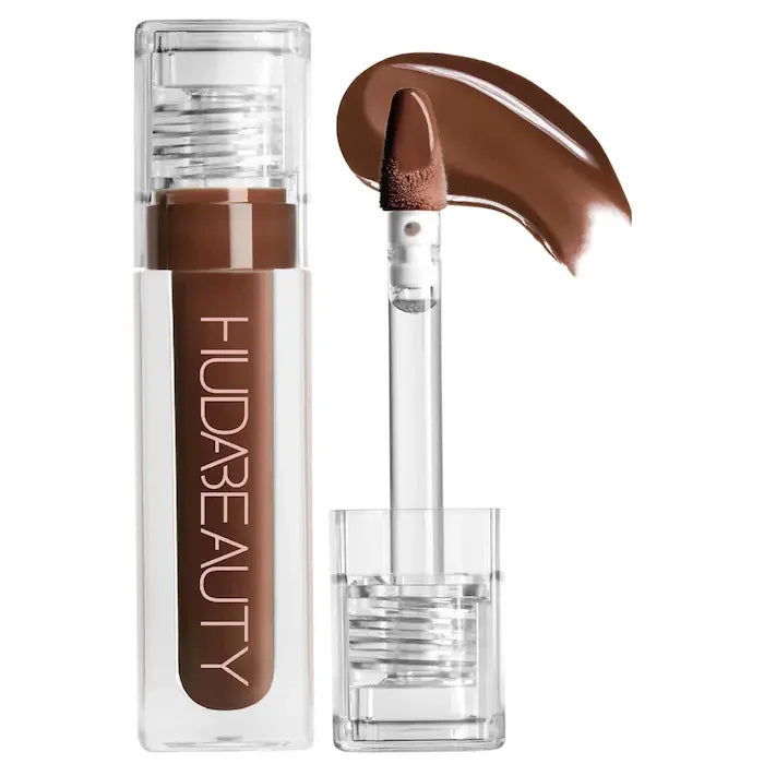 Crayon contour des lèvres liquidarity, applicateur laque brun foncé et flacon transparent