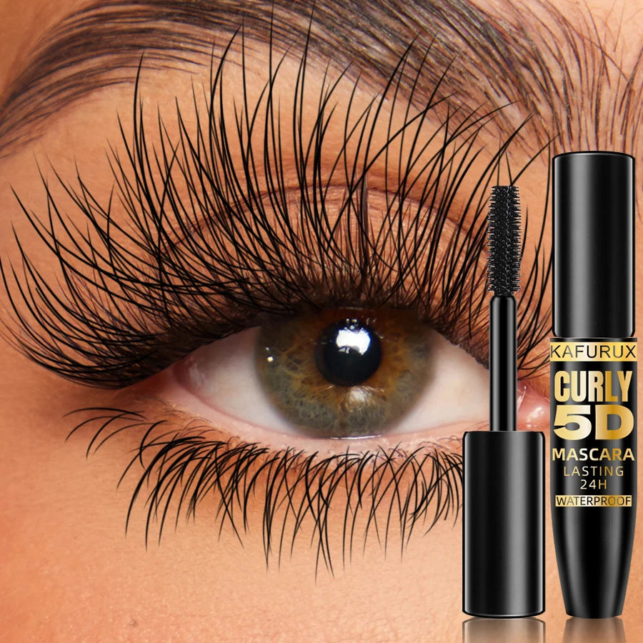 Mascara noir waterproof 5D, flacon et tube ouverts avec brosse