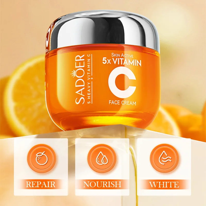Pot de crème visage à la vitamine C, gel ambre, couvercle brillant façon métal