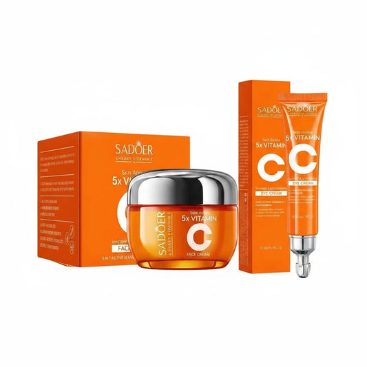 Coffret crème visage et crème contour des yeux à la vitamine C, pot et tube orange