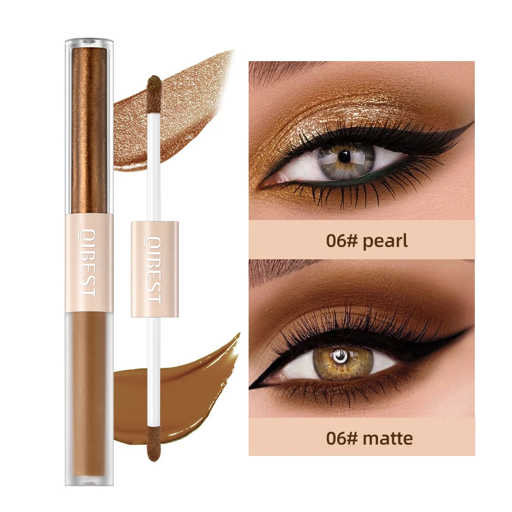 Crayon fard 06# pearl et 06# matte, applicateur et teintes caramel sur paupière