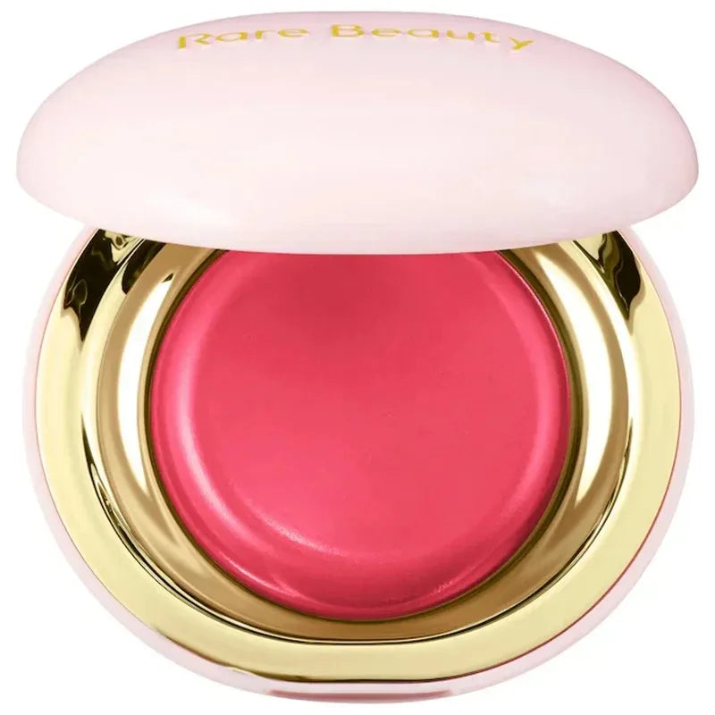 Blush Rare Beauty en pot compact, couvercle ouvert, teinte rose fuchsia brillante