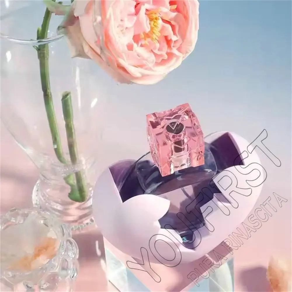 Flacon parfum cœur rose foncé, capuchon transparent