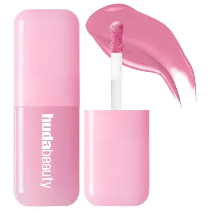 Blush liquide Huda Beauty rose tendre, tube et embout applicateur