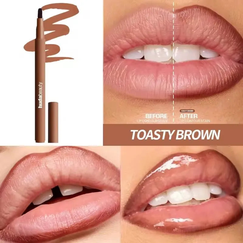 Crayon contour des lèvres brun toasté, teinte dessinée sur les lèvres