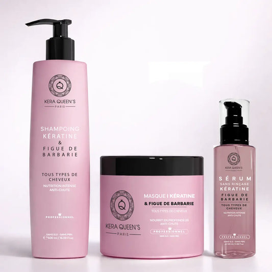 Trio de soins capillaires kératine figue de barbarie : shampoing, masque, sérum